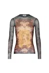 Jean Paul Gaultier Crew Neck Sheer Top With Graphic Print