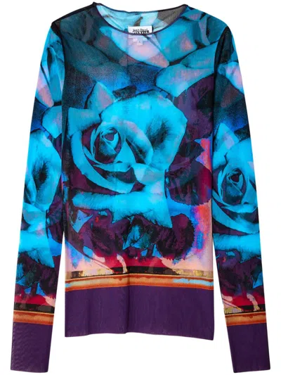 Jean Paul Gaultier The Blue Roses Top Woman Multicolor In Polyamide