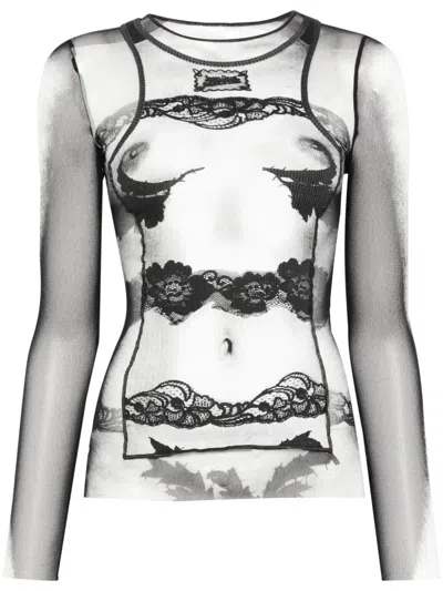 Jean Paul Gaultier Body Lace Mariniere Top In Multi