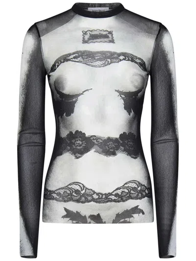 Jean Paul Gaultier The Body Lace Marinière Top In Gray