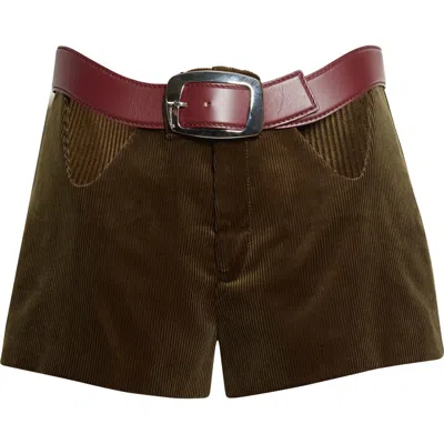 Jean Paul Gaultier The Curved Belted Corduroy Shorts In Green