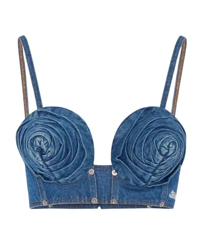 Jean Paul Gaultier Gathered Top With Strap Design And Structured Cups In Blue