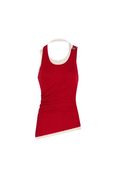 JEAN PAUL GAULTIER JEAN PAUL GAULTIER "THE DRAPED DOUBLE" LAYER TANK TOP RED