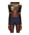 Jean Paul Gaultier Womens Beige Black Floral-print Slim-fit Woven Top In Black