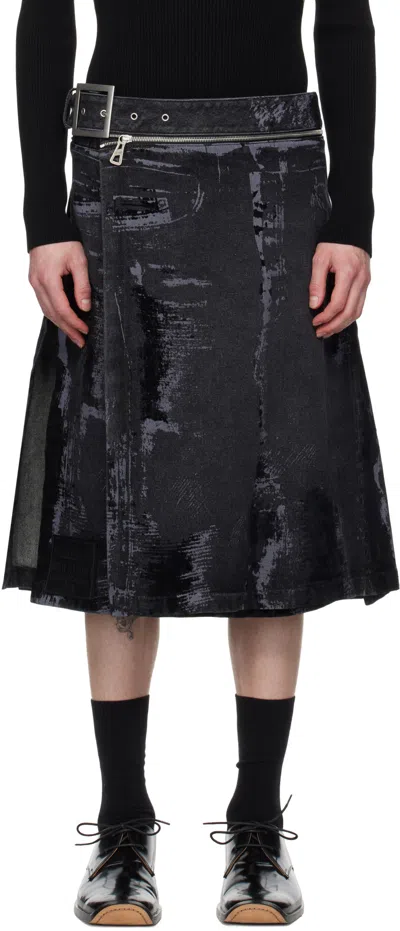Jean Paul Gaultier 'the Flocked' Denim Skirt In Black