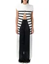 Jean Paul Gaultier Ribbed Cotton Top Fringe Detail In White/black