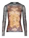 Jean Paul Gaultier Crew Neck Sheer Top With Graphic Print In Black