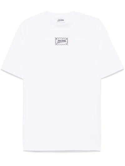 Jean Paul Gaultier White Oversized Lace Label T-shirt In 0100-white/black
