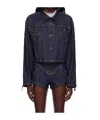 Jean Paul Gaultier Oversized Lace-up Topstitched Denim Jacket In Blue