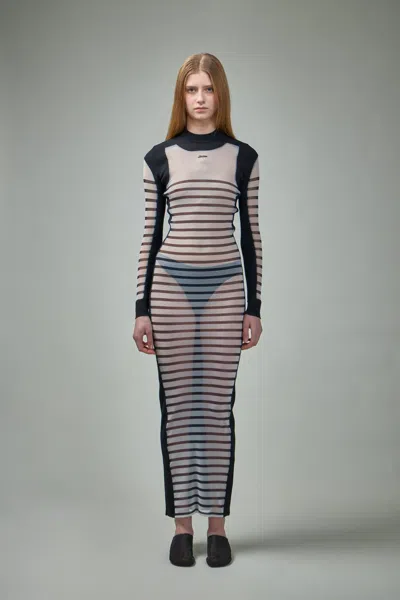 Jean Paul Gaultier The Long Bi-material Marinière Dress In Black
