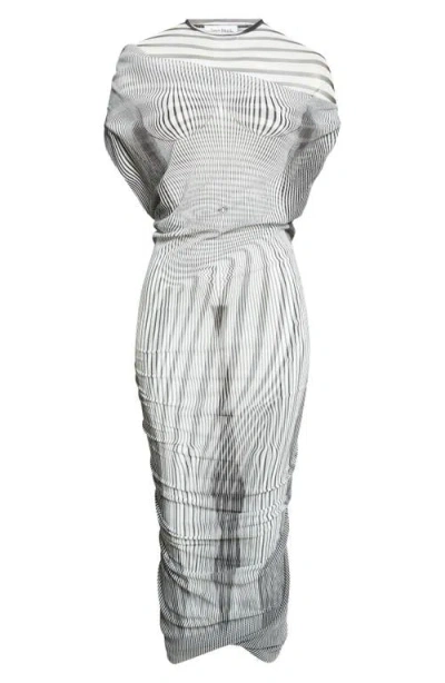 Jean Paul Gaultier Long Dress With Asymmetric Neckline And Striped Pattern In Gray