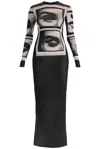 Jean Paul Gaultier Eyes And Lips Printed Mesh Maxi Dress In Black