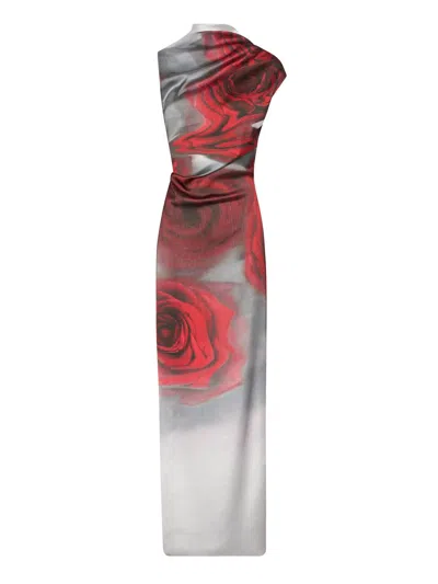 JEAN PAUL GAULTIER JEAN PAUL GAULTIER THE LONG RED BLURRY ROSES LONG DRESS