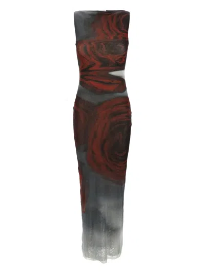 JEAN PAUL GAULTIER THE LONG RED BLURRY TULLE MAXI DRESS