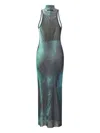 Jean Paul Gaultier The Long Water Dress Print High-neck Maxi Dress In Green
