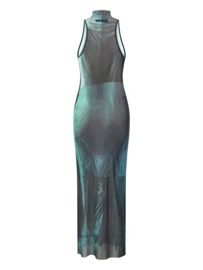 Jean Paul Gaultier The Long Water Dress Print High-neck Maxi Dress In Green