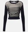 Jean Paul Gaultier Contrasted Mariniere Mixed-media Crop Top In Blue