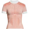 Jean Paul Gaultier The Morphing Pinstripe Short Sleeve Sweater In Mint/orange