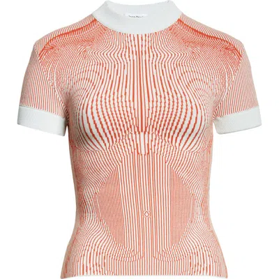 Jean Paul Gaultier The Morphing Pinstripe Short Sleeve Sweater In Mint/orange