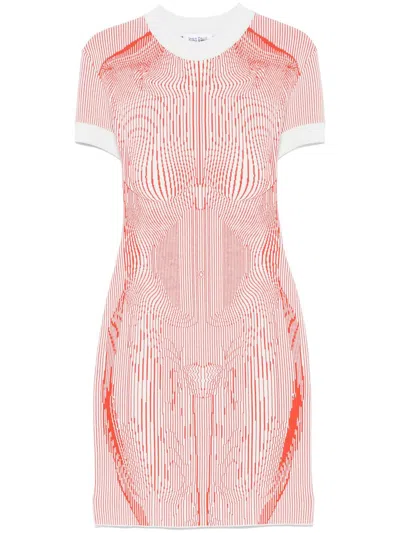 Jean Paul Gaultier Orange & Green 'the Morphing Pinstripes Jacquard' Minidress In 4215 Mint/orange
