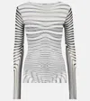 Jean Paul Gaultier Spandex Mesh Printed Feathers Mariniere Top M In White
