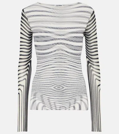 Jean Paul Gaultier Spandex Mesh Printed Feathers Mariniere Top M In White