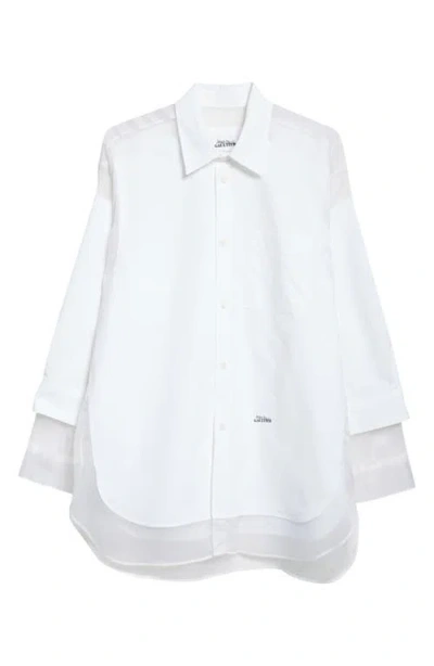 Jean Paul Gaultier The Petit Grand Mixed Media Button-up Shirt In White