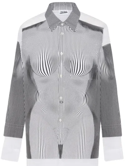 JEAN PAUL GAULTIER THE PETIT GRAND PINSTRIPE BODY MORPHING SHIRT