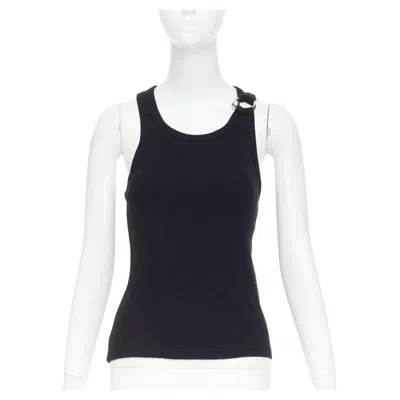 Pre-owned Jean Paul Gaultier The Piercing Black Gold Silver Ring Detail Ribbed Tank Top S