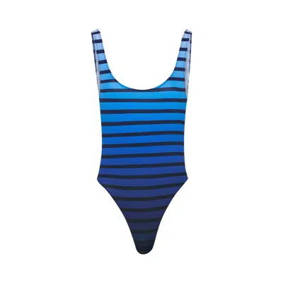 Pre-owned Jean Paul Gaultier The Printed Mariniere Degrade Swimsuit 'black/navy/lightblue' | Women's Size S