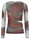 Jean Paul Gaultier Women Blurry Roses Medaillon Print Mesh Boat Neck Top In Gray