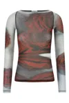 Jean Paul Gaultier Women Blurry Roses Medaillon Print Mesh Boat Neck Top In Multi