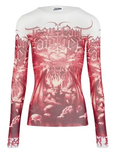 Jean Paul Gaultier The Red Diablo Top Woman White In Polyamide In White And Red