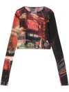 Jean Paul Gaultier Pigalle Mesh Long Sleeve Crop Top In Black