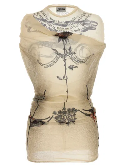 Jean Paul Gaultier The Short Tattoo Rose And Bird Dresses Multicolor