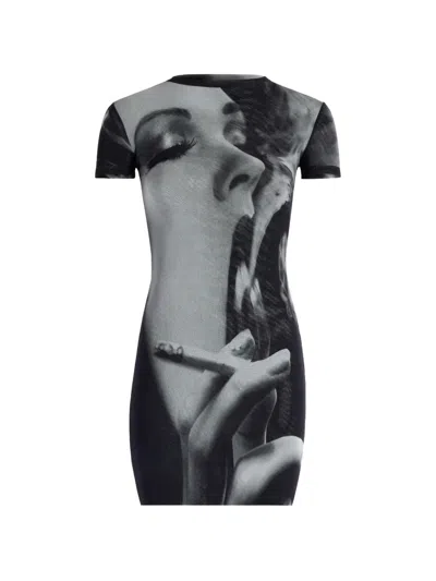 Jean Paul Gaultier Smoking Woman Printed Mini Short Dress In Black