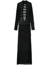 Jean Paul Gaultier Mesh-maxikleid Mit Beflockten Streifen In Schwarz