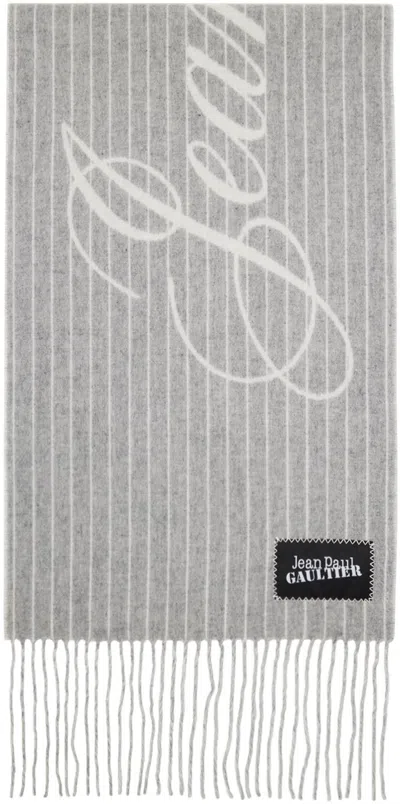 Jean Paul Gaultier Gray & Off-white 'the Striped' Scarf In 0201-grey/white