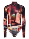 Jean Paul Gaultier The Velvet Pigalle High-neck Bodysuit In Red