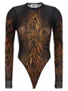 Jean Paul Gaultier Abstract Pattern Crew Neck Long Sleeve Bodysuit In Multi