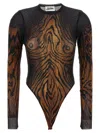 Jean Paul Gaultier Abstract Pattern Crew Neck Long Sleeve Bodysuit In Multi