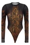Jean Paul Gaultier Abstract Pattern Crew Neck Long Sleeve Bodysuit In Multi