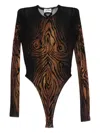 Jean Paul Gaultier Abstract Pattern Crew Neck Long Sleeve Bodysuit In Brown