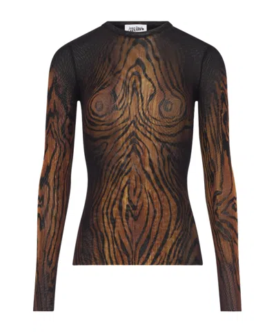 JEAN PAUL GAULTIER WOOD-PRINT MESH TOP