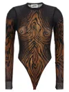 Jean Paul Gaultier Abstract Pattern Crew Neck Long Sleeve Bodysuit In Multi