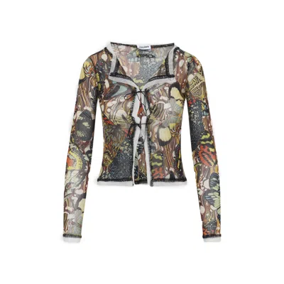 Jean Paul Gaultier Mesh Cardigan Long Sleeves Butterfly Print In Multi
