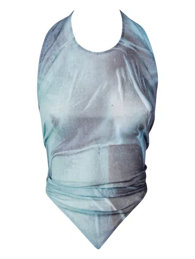 JEAN PAUL GAULTIER TIE-BACK ABSTRACT PRINT TOP