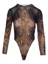 Jean Paul Gaultier Tiger-print Mesh Bodysuit In Brown