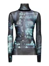 Jean Paul Gaultier Tulle Turtleneck Top In Blue