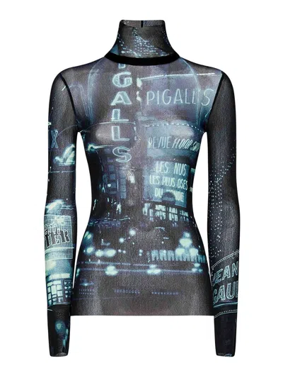 Jean Paul Gaultier Tulle Turtleneck Top In Blue